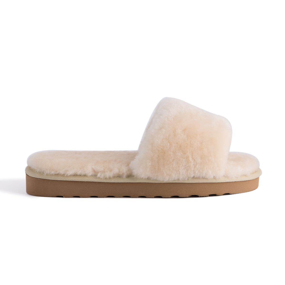 AUS WOOLI UGG WOMEN SHEEPSKIN FLUFF SLIDE Chestnut Tan Aus