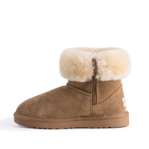 AUS WOOLI UGG MID CALF ZIP-UP SHEEPSKIN BOOT - Chestnut/Tan