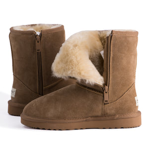 AUS WOOLI UGG MID CALF ZIP-UP SHEEPSKIN BOOT - Chestnut/Tan