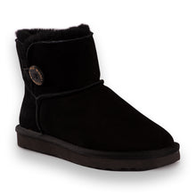 Load image into Gallery viewer, AUS WOOLI UGG SHORT SHEEPSKIN BUTTON BOOT - BLACK
