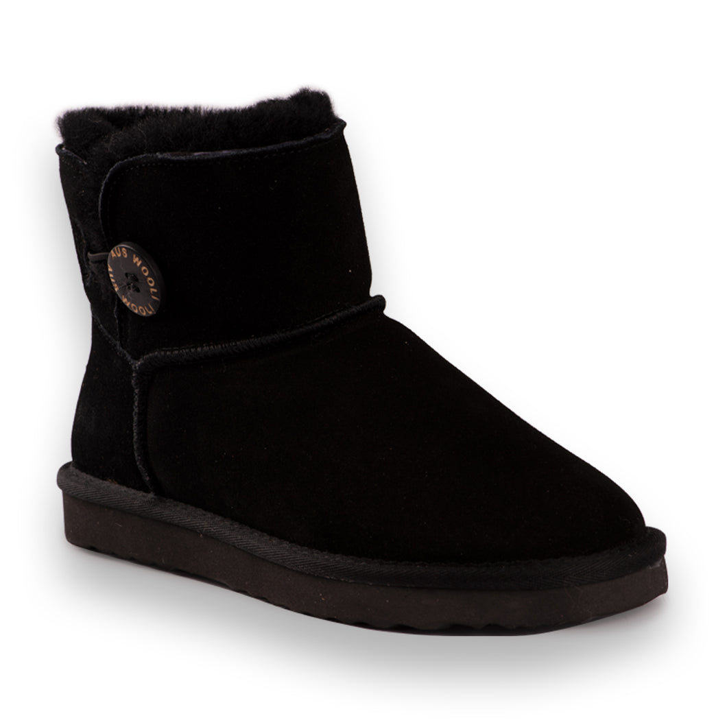 AUS WOOLI UGG SHORT SHEEPSKIN BUTTON BOOT - BLACK