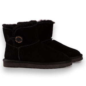 AUS WOOLI UGG SHORT SHEEPSKIN BUTTON BOOT - BLACK