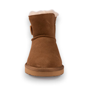 AUS WOOLI UGG SHORT SHEEPSKIN BUTTON BOOT - Chestnut/Tan