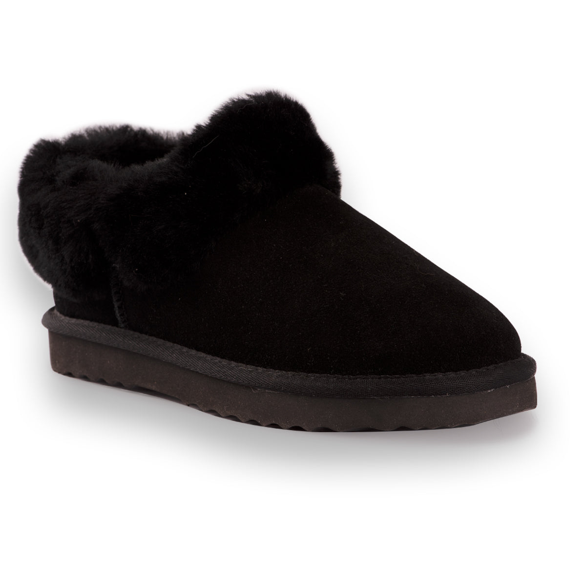 AUS WOOLI UGG UNISEX SHEEPSKIN WOOL TRADITIONAL ANKLE SLIPPERS - BLACK ...