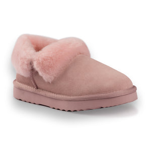 AUS WOOLI UGG UNISEX SHEEPSKIN WOOL TRADITIONAL ANKLE SLIPPERS - PALEPINK