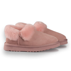 AUS WOOLI UGG UNISEX SHEEPSKIN WOOL TRADITIONAL ANKLE SLIPPERS - PALEPINK