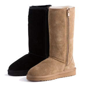 AUS WOOLI UGG TALL ZIP-UP SHEEPSKIN BOOT - Black