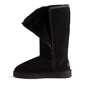 AUS WOOLI UGG TALL ZIP-UP SHEEPSKIN BOOT - Black