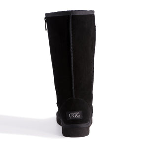 AUS WOOLI UGG TALL ZIP-UP SHEEPSKIN BOOT - Black