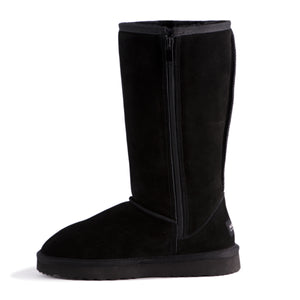 AUS WOOLI UGG TALL ZIP-UP SHEEPSKIN BOOT - Black