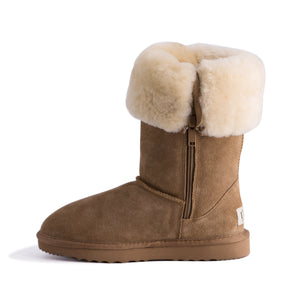 AUS WOOLI UGG TALL ZIP-UP SHEEPSKIN BOOT - Chestnut/Tan