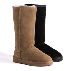 AUS WOOLI UGG TALL ZIP-UP SHEEPSKIN BOOT - Black