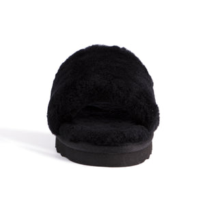 AUS WOOLI UGG WOMEN SHEEPSKIN FLUFF SLIDE - Black