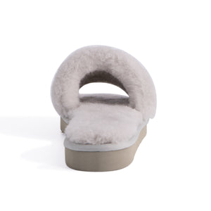 AUS WOOLI UGG WOMEN SHEEPSKIN FLUFF SLIDE - Light Grey