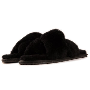 AUS WOOLI AUSTRALIA WOMEN SHEEPSKIN WOOL BRIGHTON SLIPPERS- BLACK