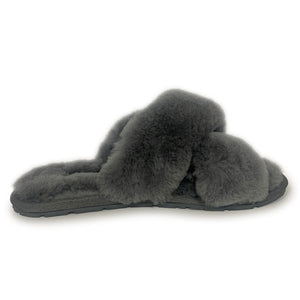 AUS WOOLI AUSTRALIA WOMEN SHEEPSKIN WOOL BRIGHTON SLIPPERS- GREY