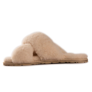 AUS WOOLI AUSTRALIA WOMEN SHEEPSKIN WOOL BRIGHTON SLIPPERS- TAN