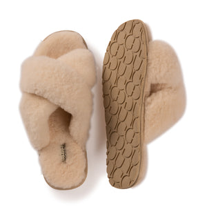 AUS WOOLI AUSTRALIA WOMEN SHEEPSKIN WOOL BRIGHTON SLIPPERS- TAN