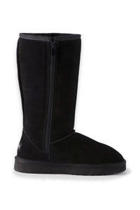 AUS WOOLI UGG TALL ZIP-UP SHEEPSKIN BOOT - Black