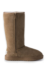 AUS WOOLI UGG TALL ZIP-UP SHEEPSKIN BOOT - Chestnut/Tan